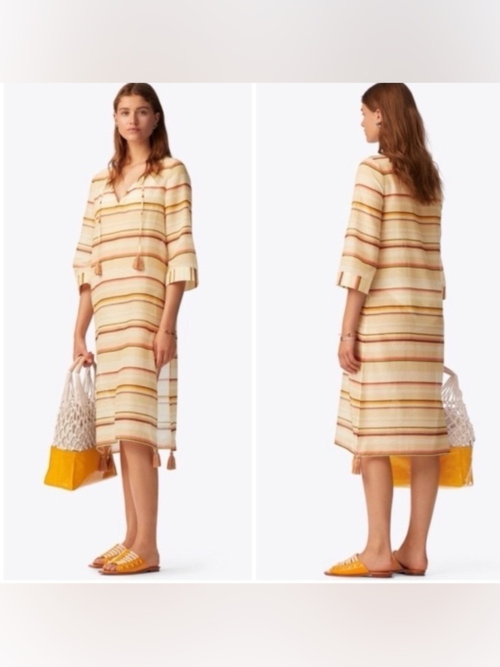 Tory Burch Canyon Stripe Silk Blend Midi Caftan Dress size small